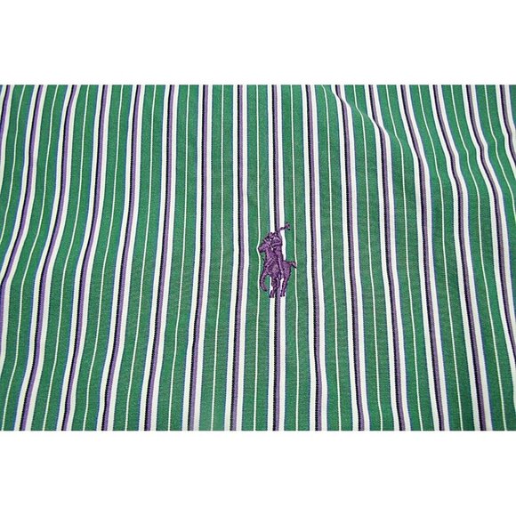 Ralph Lauren Mens 3XT Classic Fit Dress Shirt Green Stripe Button Down Collar - Picture 5 of 10